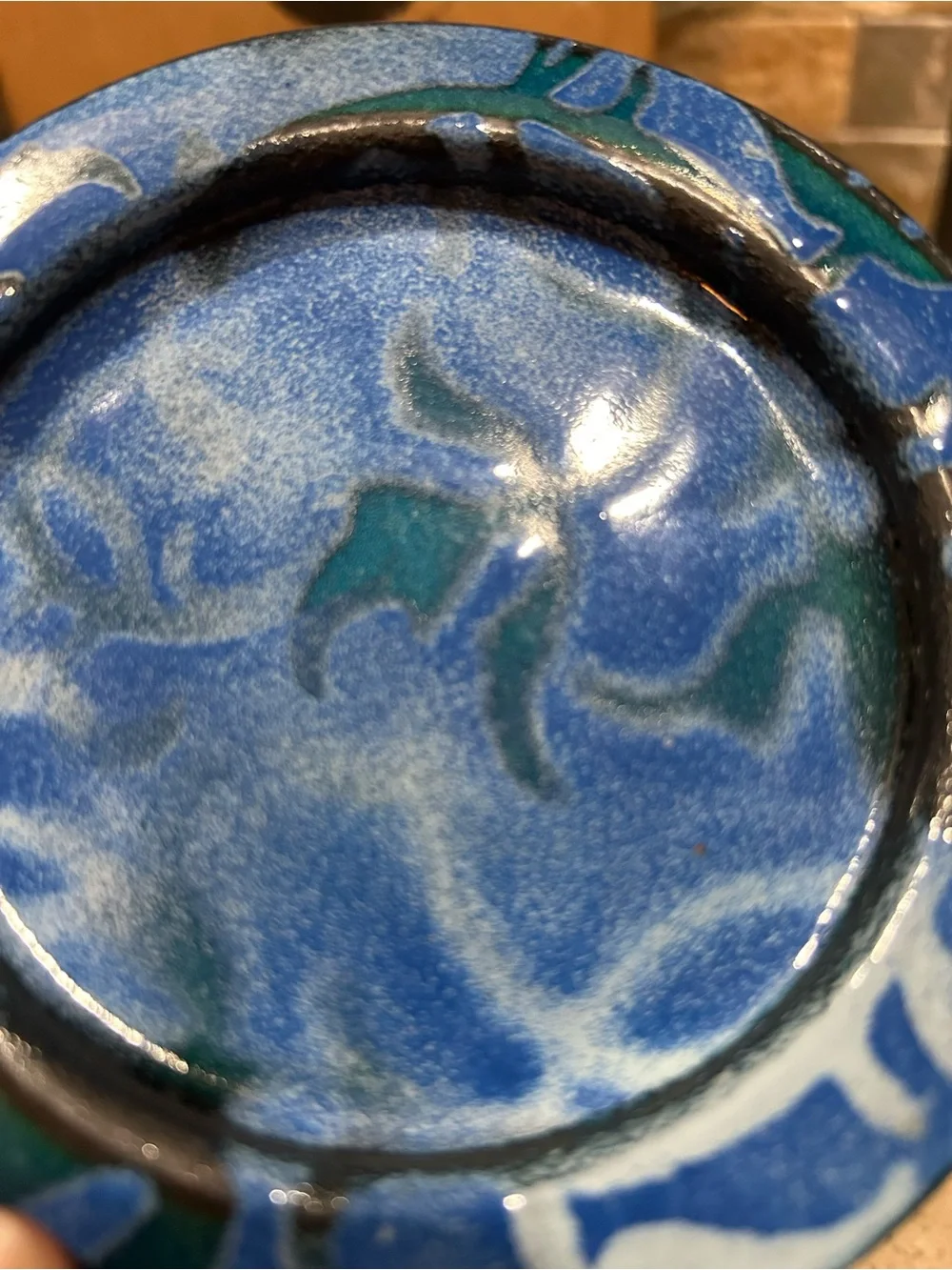 vintage handmade enamel on copper decorative Blue Drink Coaster Set of 4